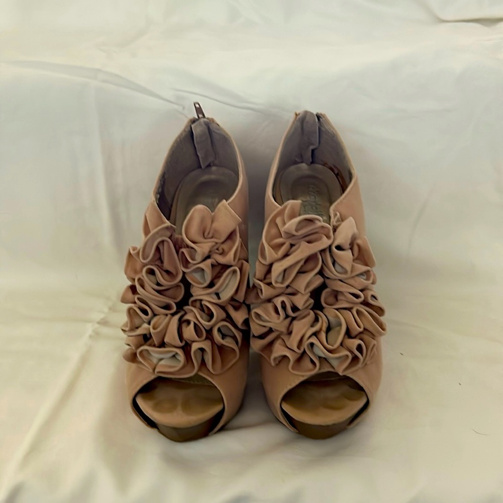 Charlotte Russe - Fun Velvet Platform Ruffle Booties. Size 7.